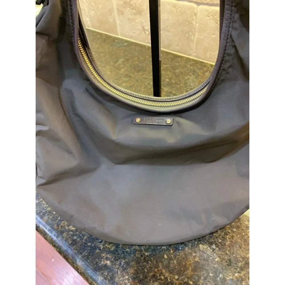 Kate Spade Flatiron Nylon Bag Purse Hobo Brown EUC